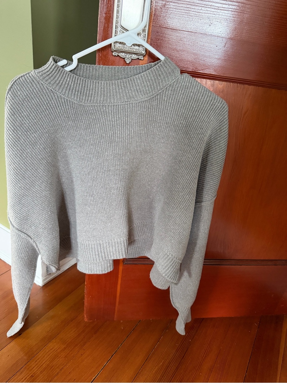 Free People Gray Ribbed Knit Cropped Sweater